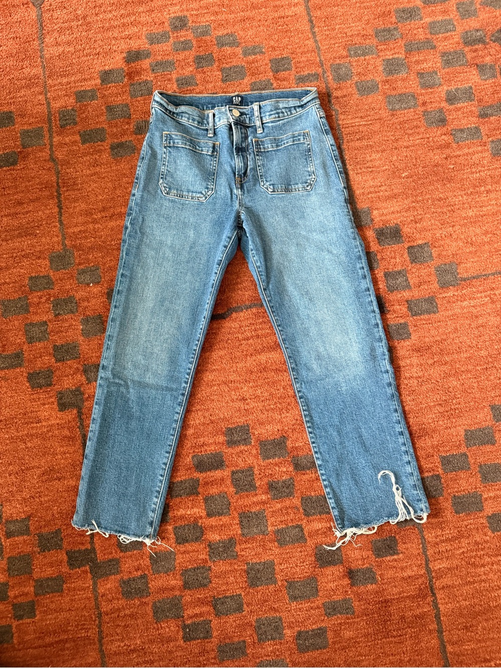 GAP Medium Blue Straight-Leg Jeans with Raw Hem